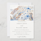 シックミニマルサントリーニギリシャ水の色結婚の 招待状 (正面)