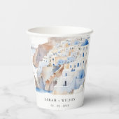 シックミニマルサントリーニギリシャ水の色結婚の 紙コップ (裏面)