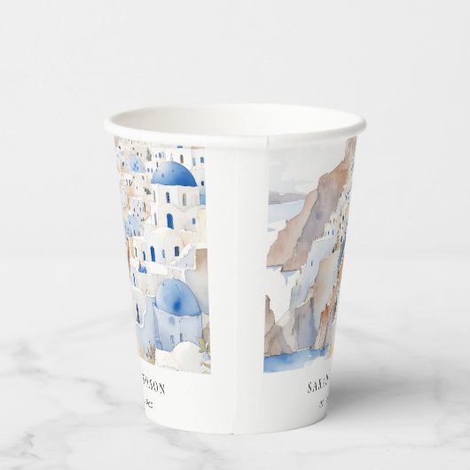 シックミニマルサントリーニギリシャ水の色結婚の 紙コップ (右)