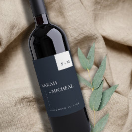 シックミニマルスカンジブラック&ホワイトモノグラム結婚ズ ワインラベル