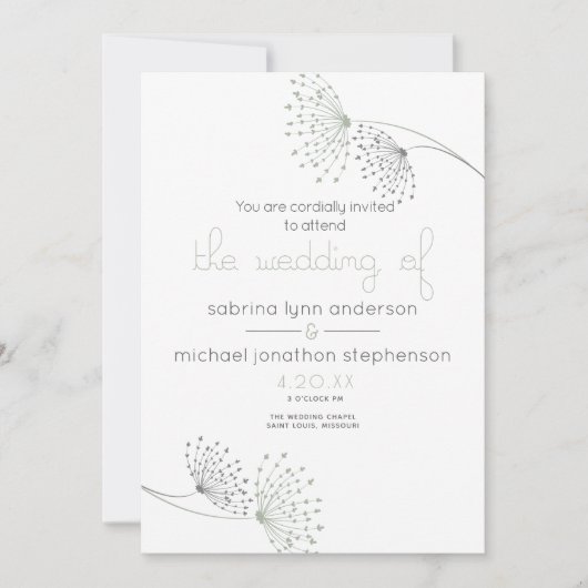 シックミニマルセージ緑と木炭の花 招待状 (正面)