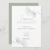 シックミニマルセージ緑と木炭の花 招待状 (正面/裏面)