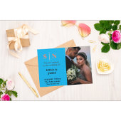 シックミニマルダスティブルー二つ結婚の写真のTha サンキューカード