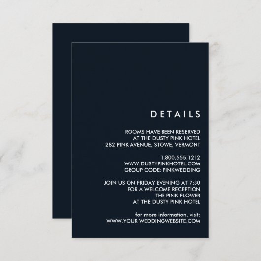 シックミニマルダークブルー |の結婚ゲスト詳細 招待状 (正面/裏面)