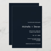 シックミニマルダークブルー |タイポグラフィ結婚ズ 招待状 (正面/裏面)
