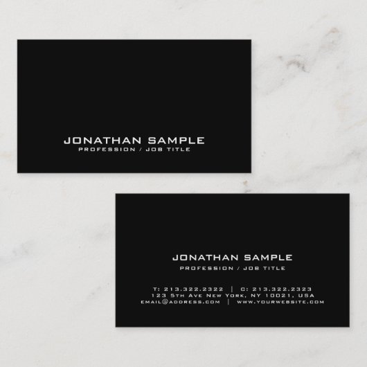 シックミニマルデザインブラックプレーンプロフェッショナル 名刺 (正面/裏面)