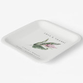 シックミニマルトロピカルピンクリーフ結婚フローラ ペーパープレート (傾斜あり)