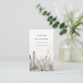 シックミニマルニューヨークシティスカイラインウォーターカラー 名刺 (スタンド正面)