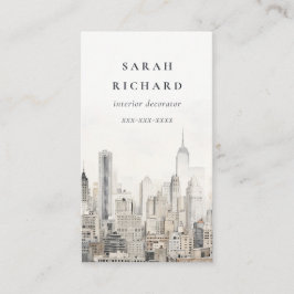 シックミニマルニューヨークシティスカイラインウォーターカラー 名刺