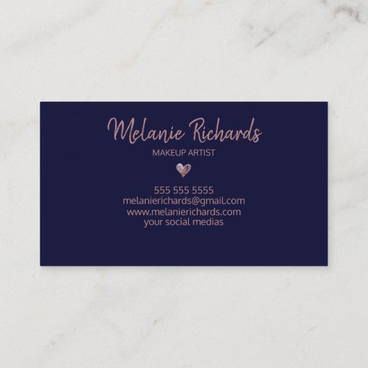 シックミニマルネイビーフェイクル銅箔ハート 名刺 (裏面)