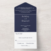 シックミニマルネイビーブルーフォーマルホワイト結婚ズ オールインワン招待状 (内側)