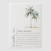 シックミニマルパームツリーズトロピカルブライダルシャワー ベラム紙招待状 (正面)