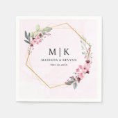 シックミニマルピンクフローラ | ウェディング スタンダードカクテルナプキン (正面)