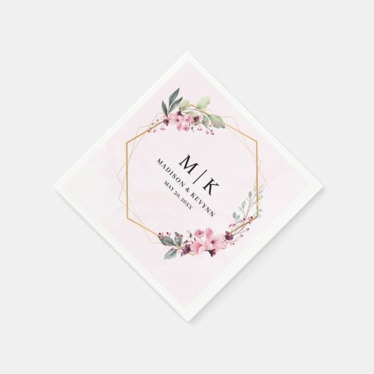 シックミニマルピンクフローラ | ウェディング スタンダードカクテルナプキン (角)