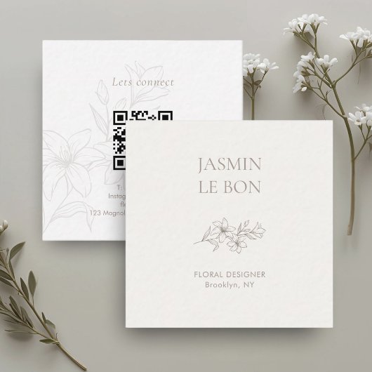 シックミニマルフローラスクエアQRビジネス スクエア名刺