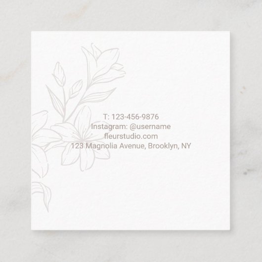 シックミニマルフローラピンクスクウェア スクエア名刺 (裏面)