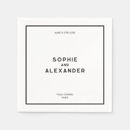 シックミニマルブフランスのラック&ホワイト結婚ズ スタンダードカクテルナプキン