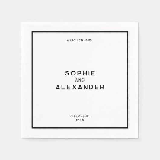 シックミニマルブフランスのラック&ホワイト結婚ズ スタンダードカクテルナプキン (正面)
