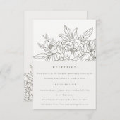 シックミニマルブラウンフローラスケッチウェディングレセプション エンクロージャーカード (正面/裏面)