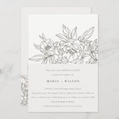 シックミニマルブラウンフローラスケッチリハーサルディナー 招待状 (正面/裏面)