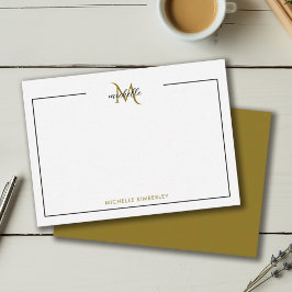 シックミニマルブラック&金ゴールドモノグラム ノートカード