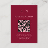 シックミニマルブルゴーニュとピンクのQRコード結婚s エンクロージャーカード (正面)