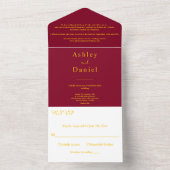 シックミニマルブルゴーニュと金ゴールドフォーマル結婚ズ オールインワン招待状 (内側)