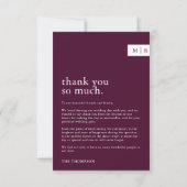 シックミニマルブルゴーニュのワインモノグラム結婚写真 サンキューカード (裏面)