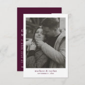 シックミニマルブルゴーニュのワインモノグラム結婚写真 サンキューカード (正面/裏面)