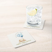 シックミニマルブルービーリー待ちバルーンベイビーシャワー スクエアペーパーコースター (インサイチュ)