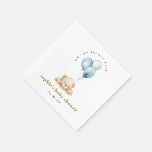 シックミニマルブルービーリー待ちバルーンベイビーシャワー スタンダードカクテルナプキン (角)