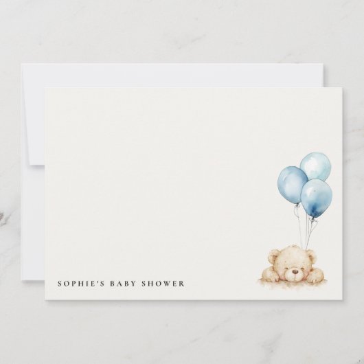 シックミニマルブルービーリー待ちバルーンベイビーシャワー ノートカード (正面)