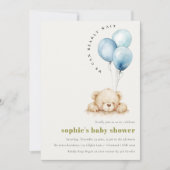 シックミニマルブルービーリー待ちバルーンベイビーシャワー 招待状 (正面)