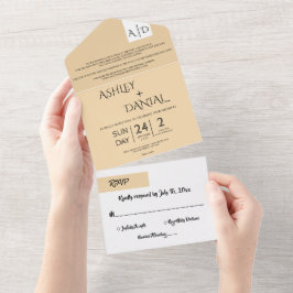 シックミニマルベージュホワイトエレガモダンントウェディング オールインワン招待状