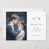 シックミニマルホワイトとネイビー2枚の写真結婚 サンキューカード (正面)
