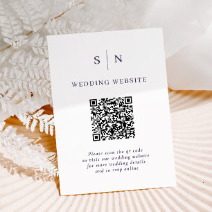 シックミニマルホワイトとパープルのQRコード結婚s エンクロージャーカード