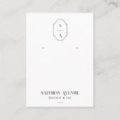 シックミニマルホワイトカスタムモノグラムイヤリングディスプレイ 名刺 (正面)