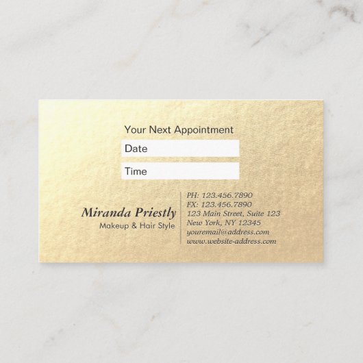 シックミニマルホワイト金ゴールドエンボスカスタム文字ロゴ 予約カード (裏面)