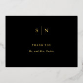 シックミニマルモノグラムゴールドフォイルサンキューカード 箔招待状 (正面)