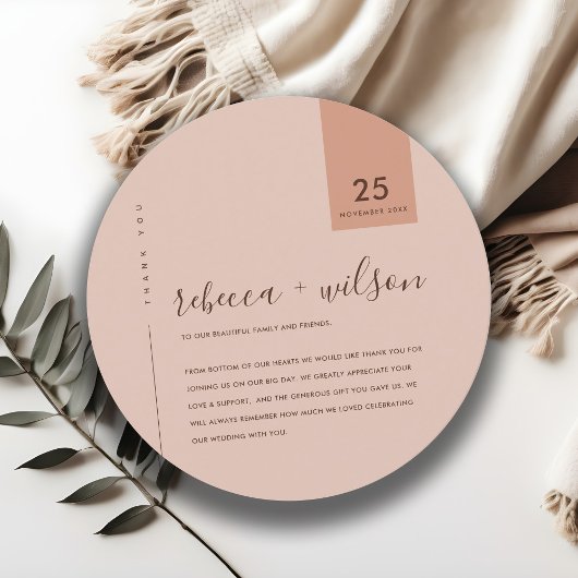 シックミニマルラストピンクピーチタイポグラフィ結婚ズ サンキューカード