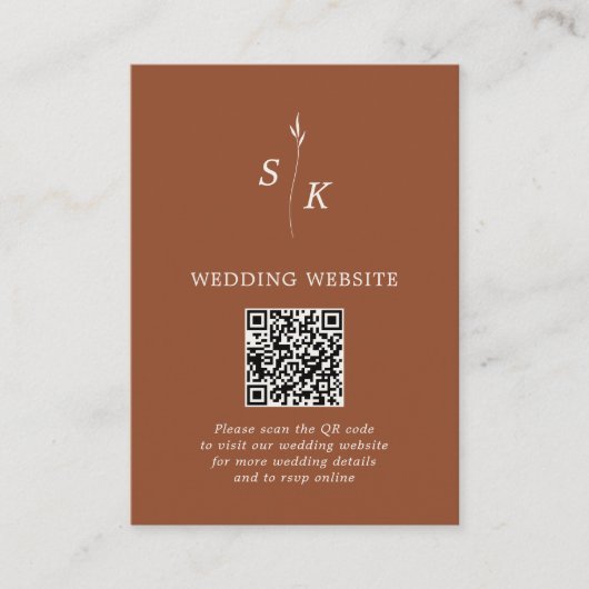 シックミニマルリーフモノグラム結婚のウェブサイトQRコード エンクロージャーカード (正面)