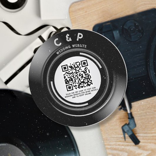 シックミニマルレトロビニール結婚レコードのQRコード シーズンカード