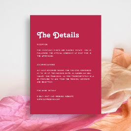 シックミニマルレトロブライトホットピンク結婚ズ詳細 エンクロージャーカード