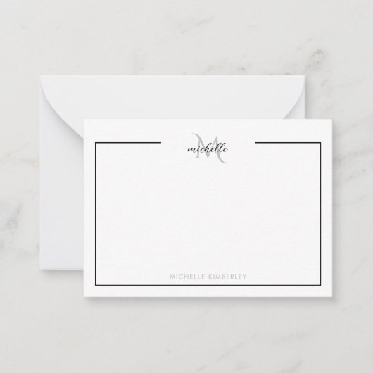 シックミニマル白黒モノグラム ノートカード (正面)