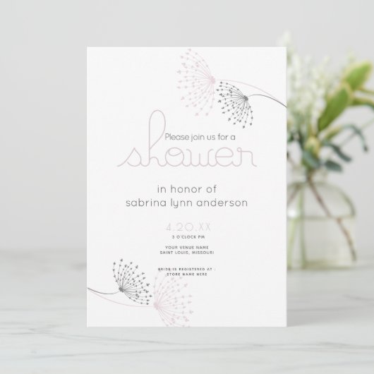 シックミニマル赤面ピンクと木炭の花 招待状 (スタンド正面)