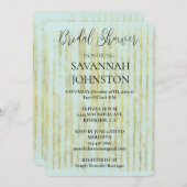 シックミントグラム金ゴールドストライプブライダルシャワー 招待状 (正面/裏面)