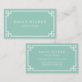 シックミントグリーンアンドホワイトギリシャ鍵 名刺 (正面/裏面)