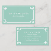 シックミントグリーンアンドホワイトギリシャ鍵 名刺 (正面/裏面)
