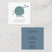 シックミントグリーンネイビーグレー編み物ウールヤーンボール スクエア名刺 (正面/裏面)
