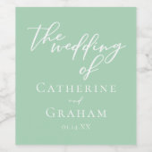 シックミントグリーンホワイトタイポグラフィ春の結婚式 ワインラベル (シングルラベル)